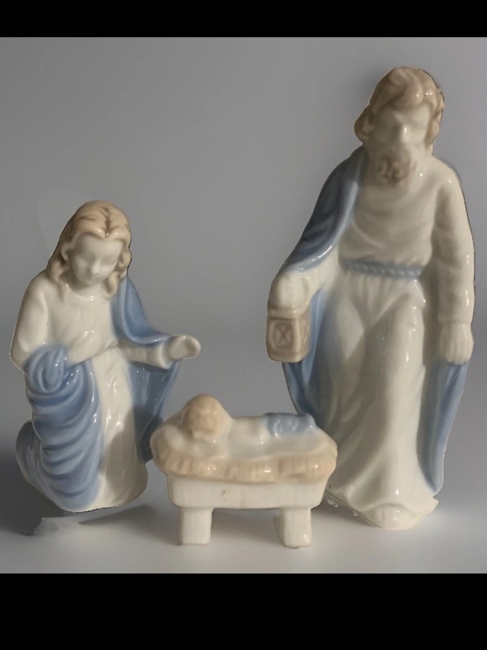 Vintage 1950s Sanmyro Japan Porcelain Nativity Set - 3 Piece Holy Family